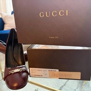 Gucci Nappa Moorea Pumps Heels Bordeaux Burgundy Red Horsebit Stamped 41 10 11